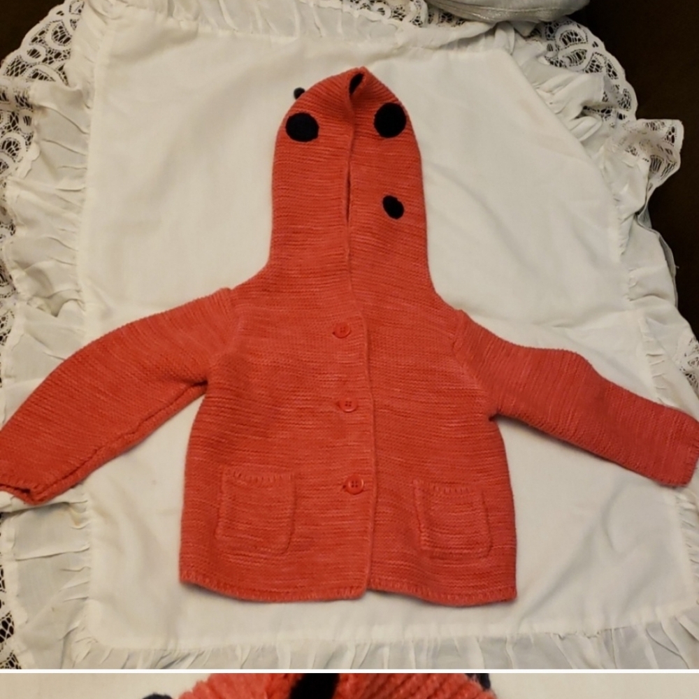 GAP BABY Infant Hoodie Sweater/Cardigan Orange and Lady Bug Decor Size 6-12 M
